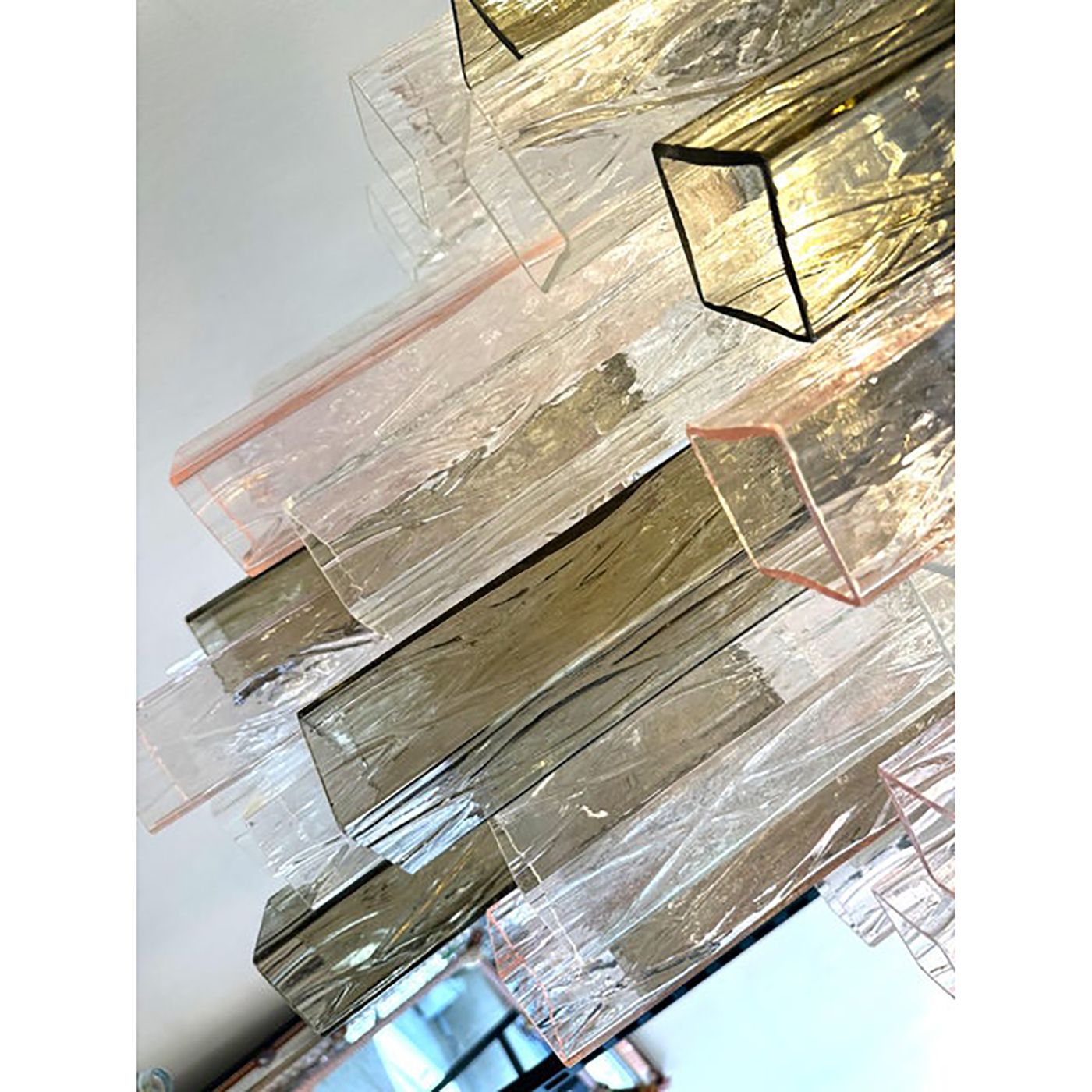 Contemporary Pink And Fumè “Squared Bark” Murano Glass Chandelier photo furniture