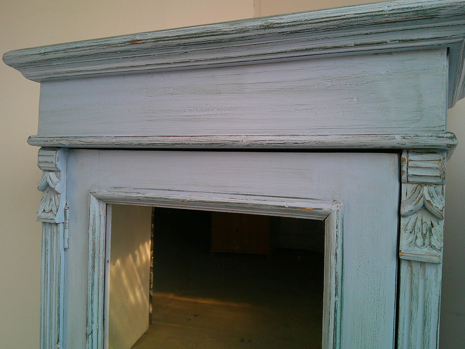 Furniture A Cracking Pair Of Sky Blue Antique Pine Kitchen Display Cabinets photo