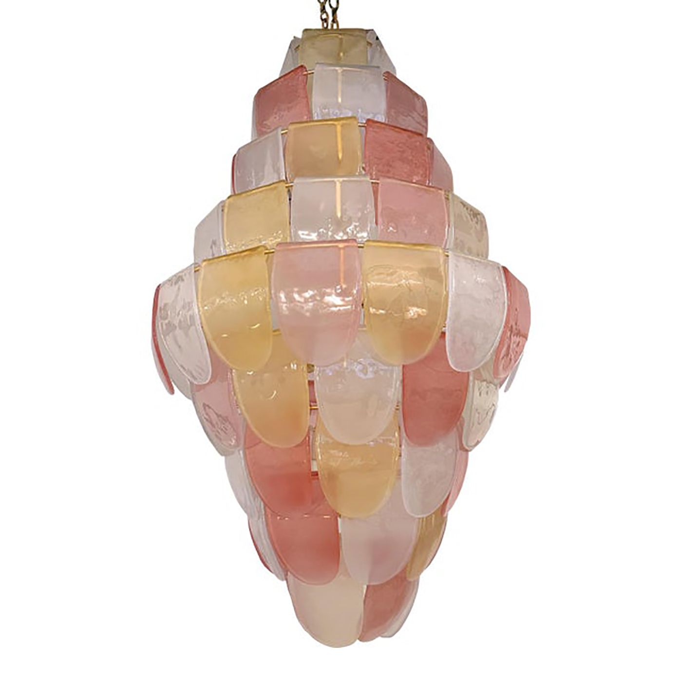 Contemporary Sanded Pink And Amber “Petals” Murano Glass Chandelier Style
