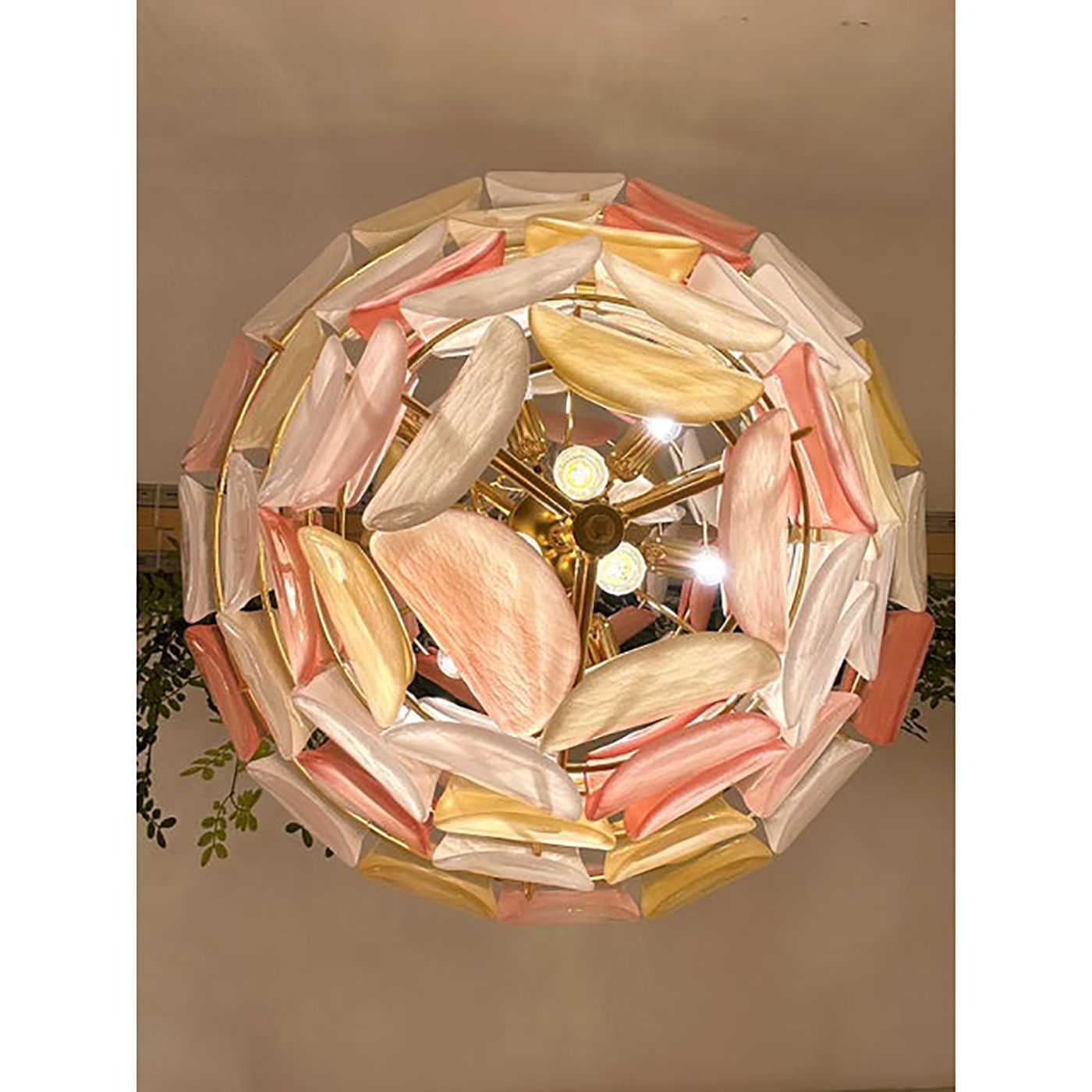Contemporary Sanded Pink And Amber “Petals” Murano Glass Chandelier Style photo buy