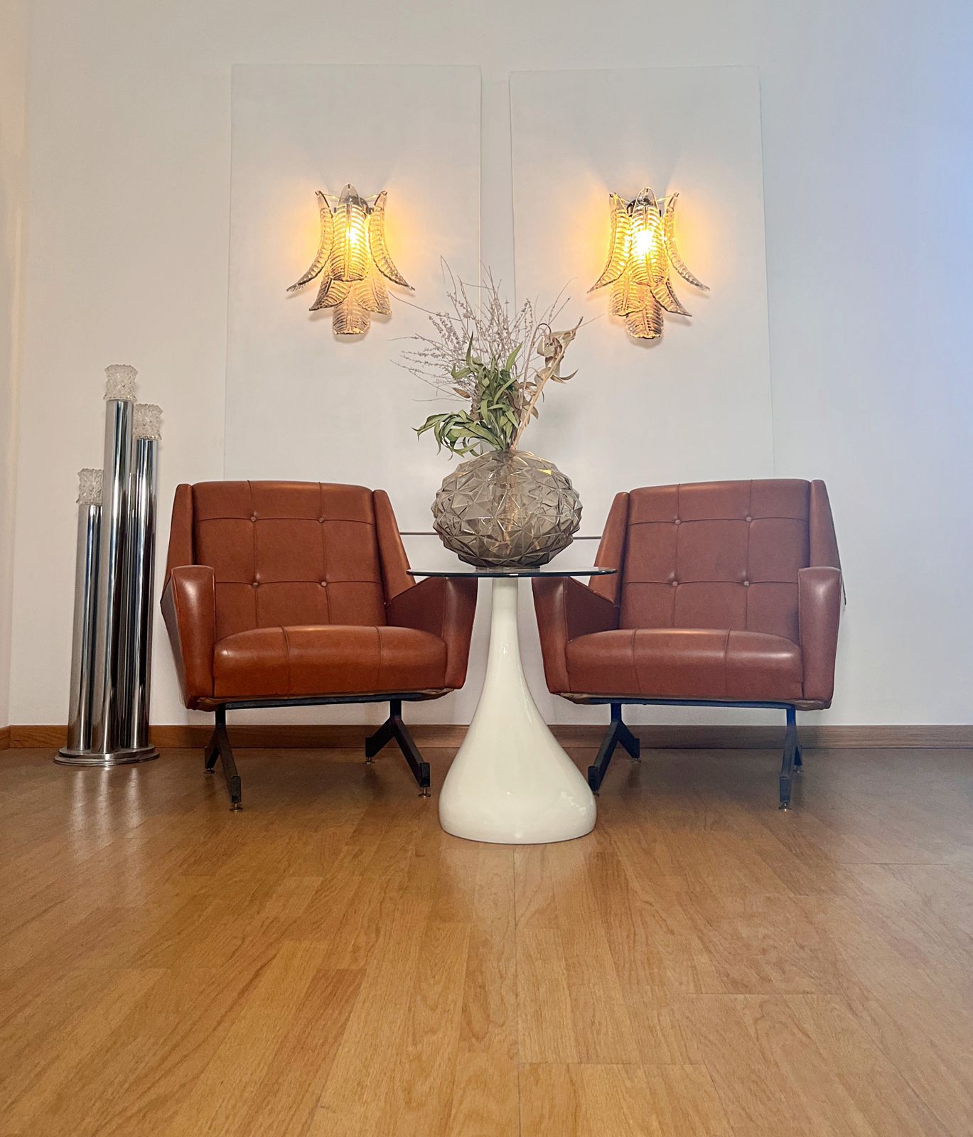 Pair Of Vintage Murano Smoked Felci Glass Wall Sconces photo vinterior