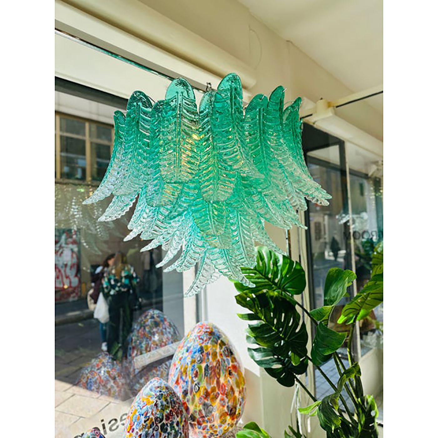 Contemporary Scenographic Green "Felci" Murano Glass Style Chandelier photo Lighting