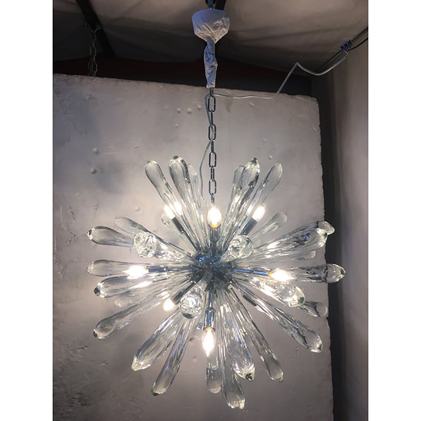 Murano Glass Ice Clear Sputnik Italian Chandelier photo vintage