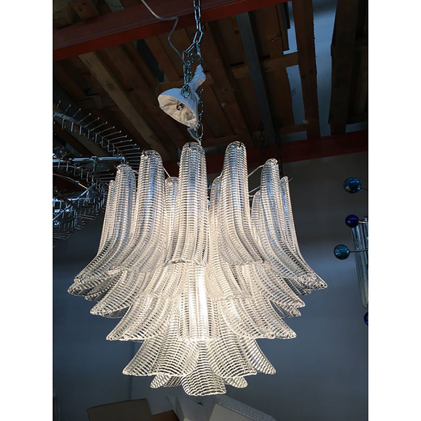Murano Glass Sputnik Chandelier With Clear "Seghettata" Italian Glass photo vinterior