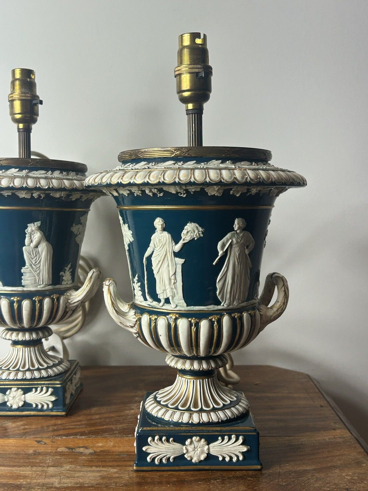 Wedgwood Large Borghese Vase Victoria Ware Queensware Lamp Pair photo for sale