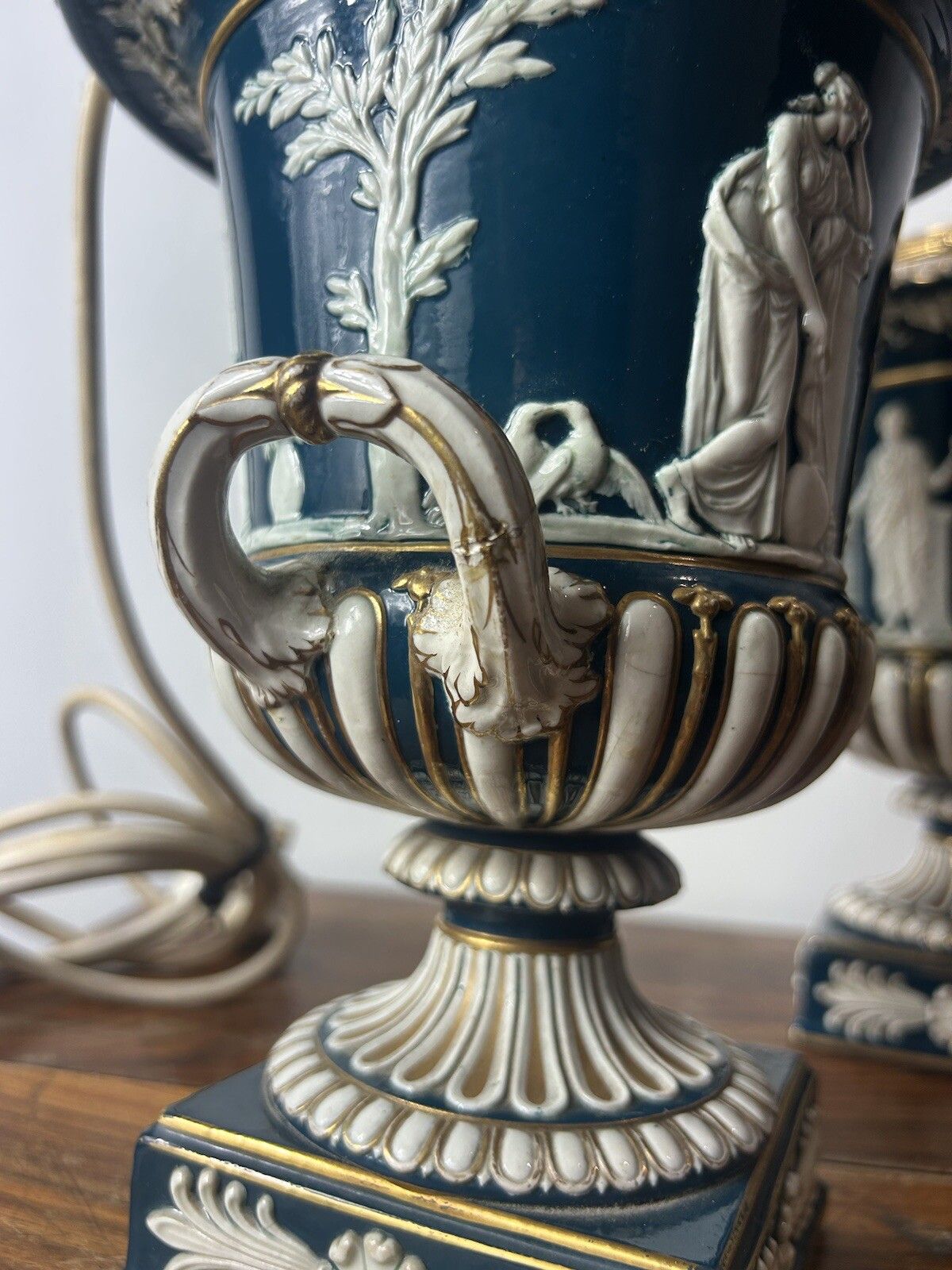 photo for sale Wedgwood Large Borghese Vase Victoria Ware Queensware Lamp Pair