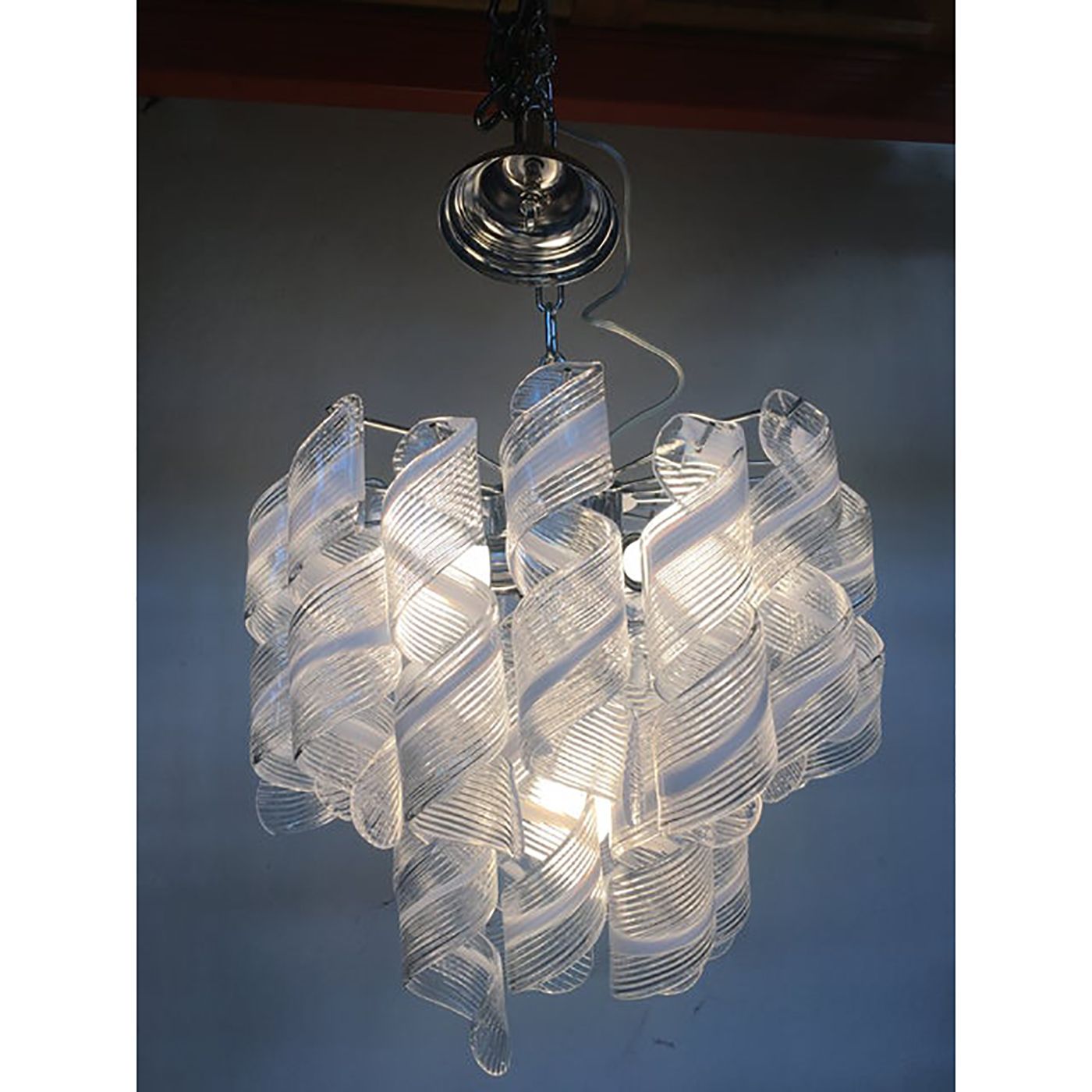 Murano Glass Sputnik Chandelier With Swirling Italian Glass Clear And White photo buy