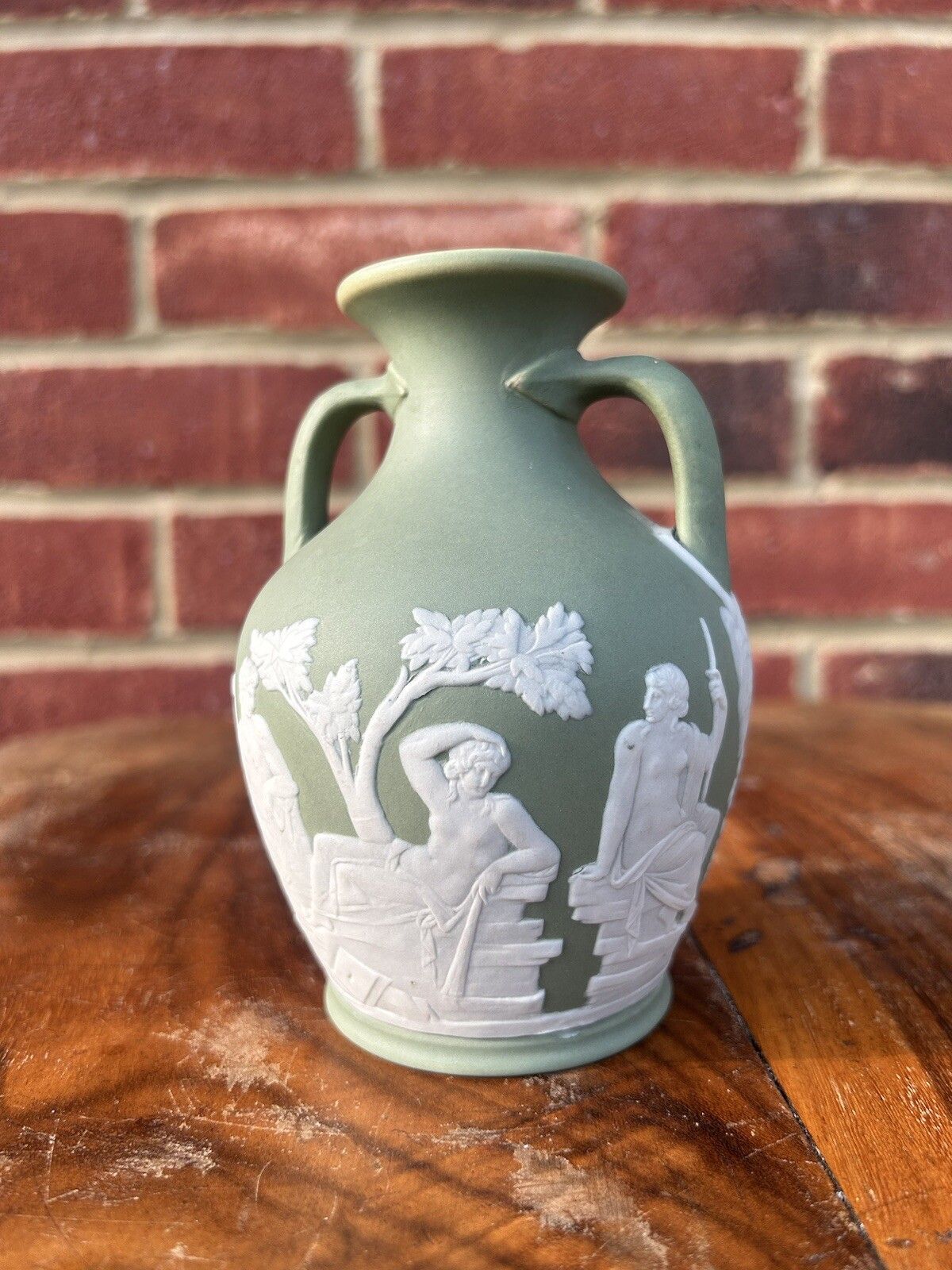 Wedgwood Green Jasperware Portland Vase Minature 13cm photo for sale