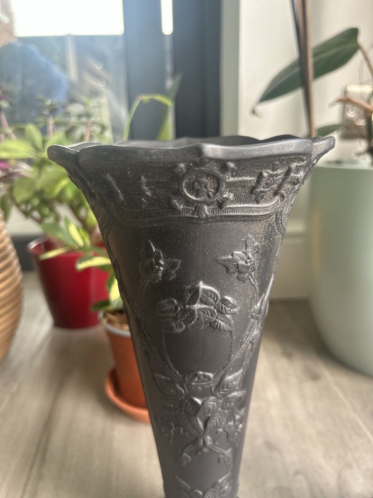 Wedgwood Basalt Vase Pair Black Jasperware Wedgwood Conical Grand Vases photo for sale
