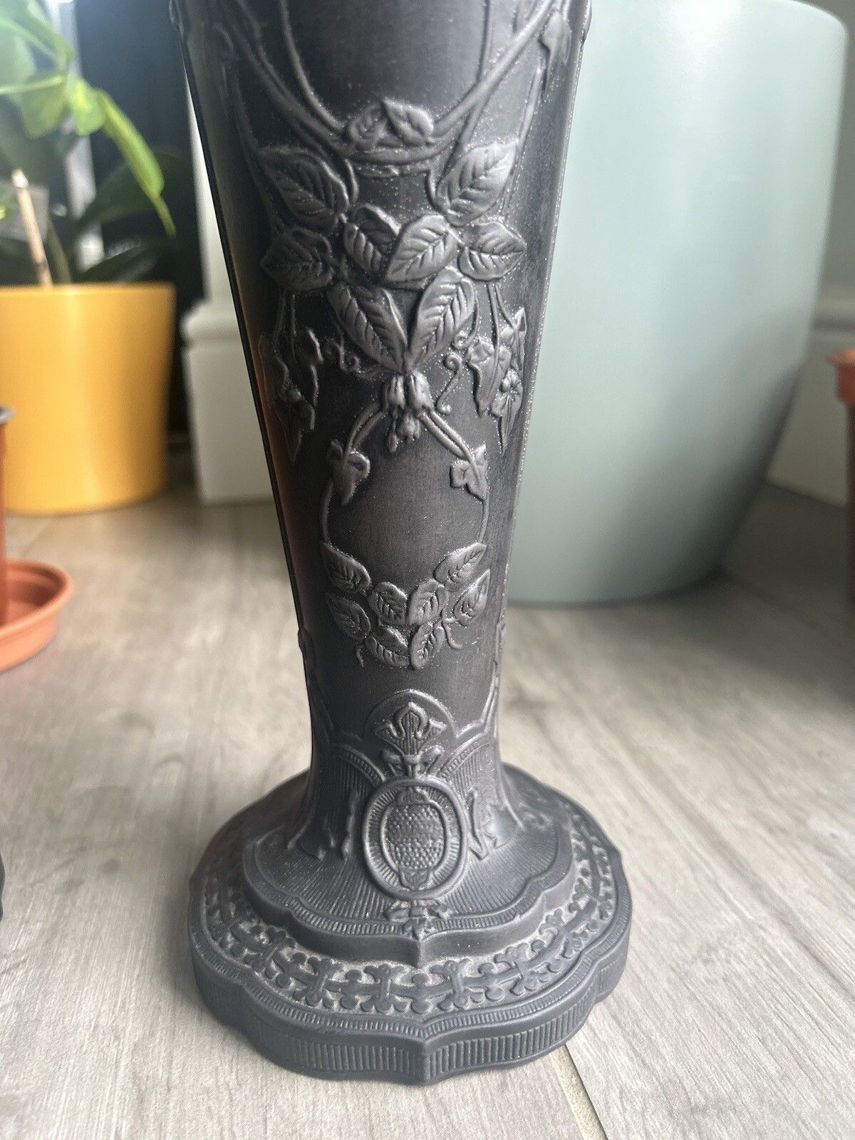 Wedgwood Basalt Vase Pair Black Jasperware Wedgwood Conical Grand Vases photo vinterior