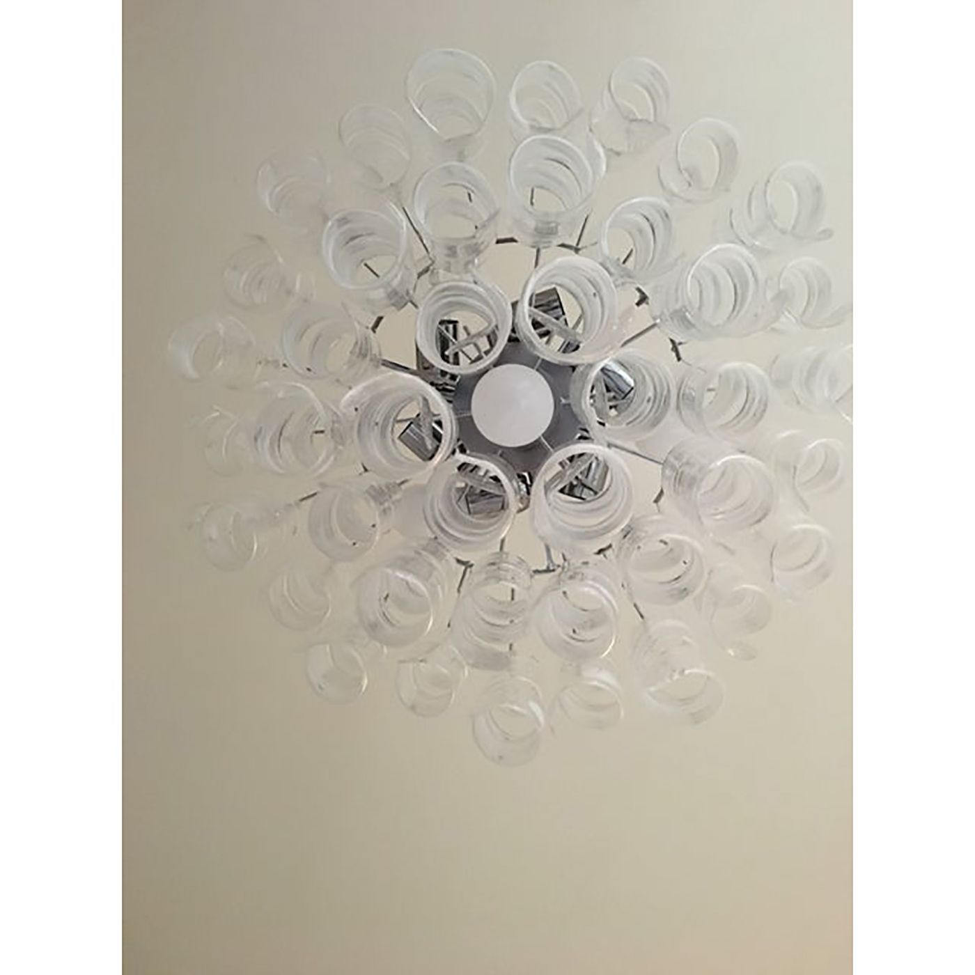 Murano Glass Sputnik Chandelier With Swirling Italian Glass Clear And White photo vinterior