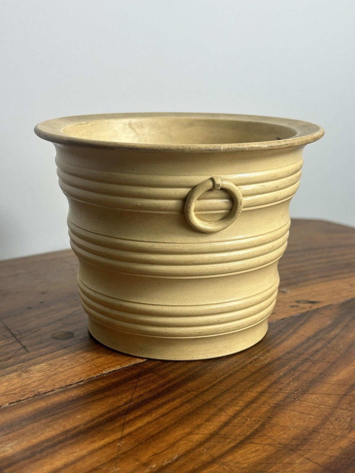 Wedgwood Caneware Yellow Drabware Pot Planter With Faux Handles Jardiniere photo for sale