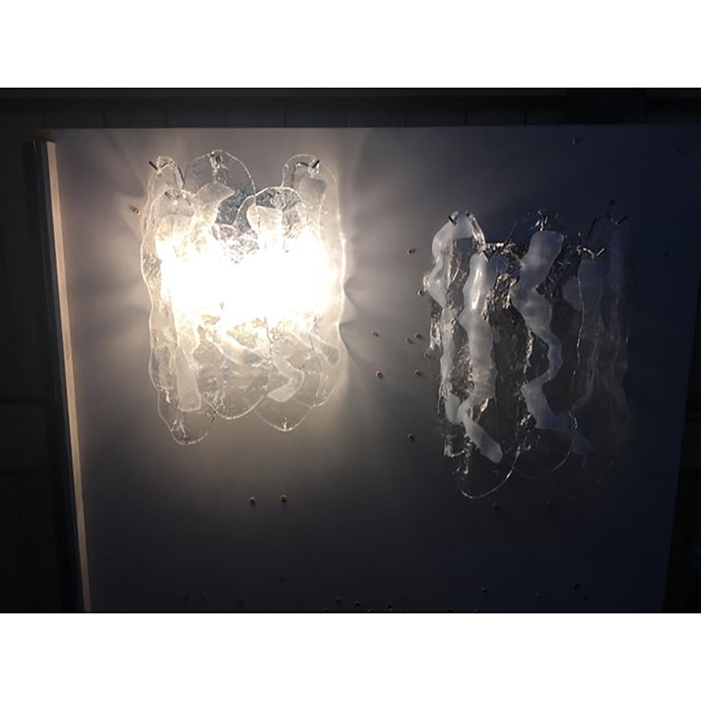 Lot Of 2 Transparent And White “Fiamma” Murano Glass Wall Sconces photo for sale