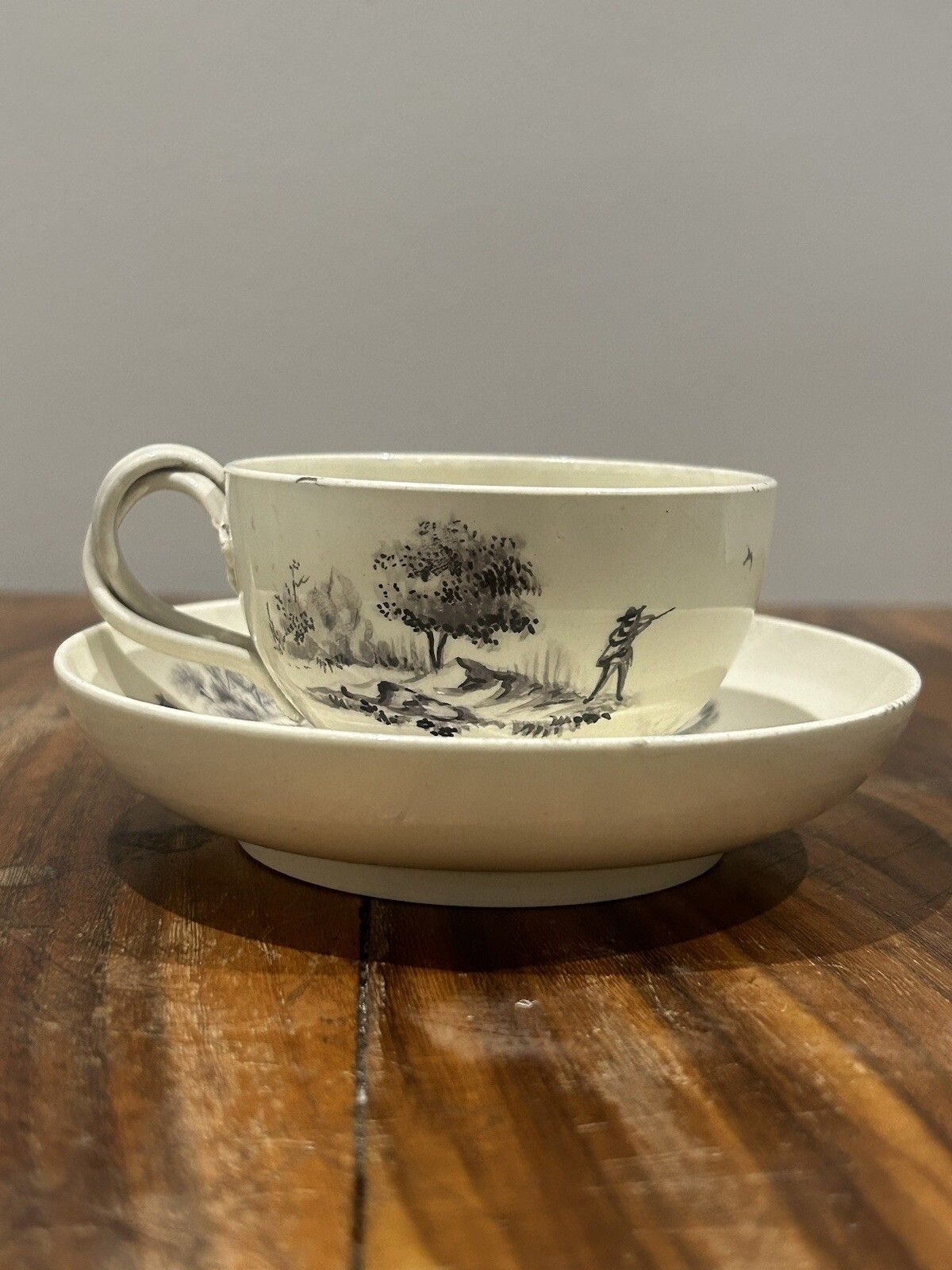 18th C Creamware Handpainted Twist Handle Creamware Teacup / Dish (Wedgwood?) photo 375.0