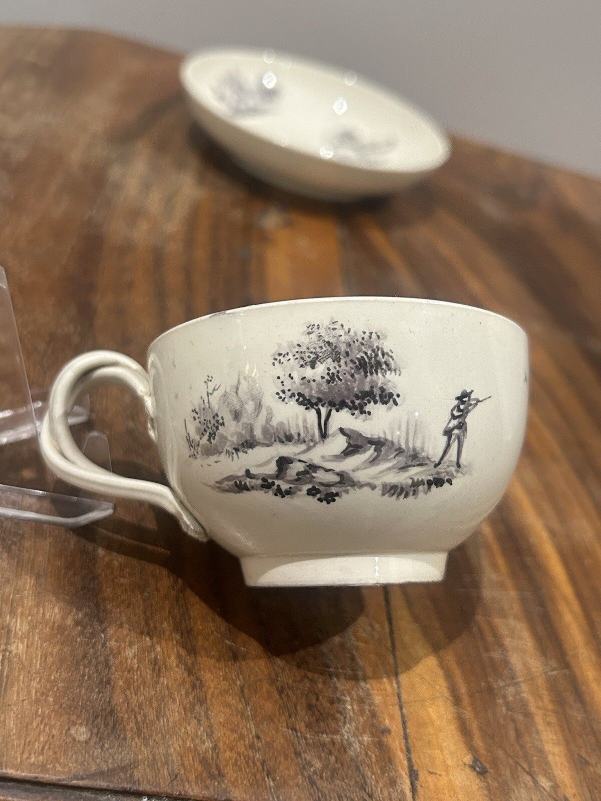 18th C Creamware Handpainted Twist Handle Creamware Teacup / Dish (Wedgwood?) photo vintage