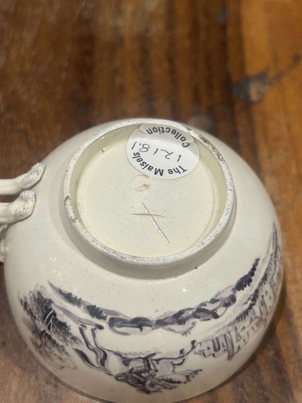 photo for sale 18th C Creamware Handpainted Twist Handle Creamware Teacup / Dish (Wedgwood?)