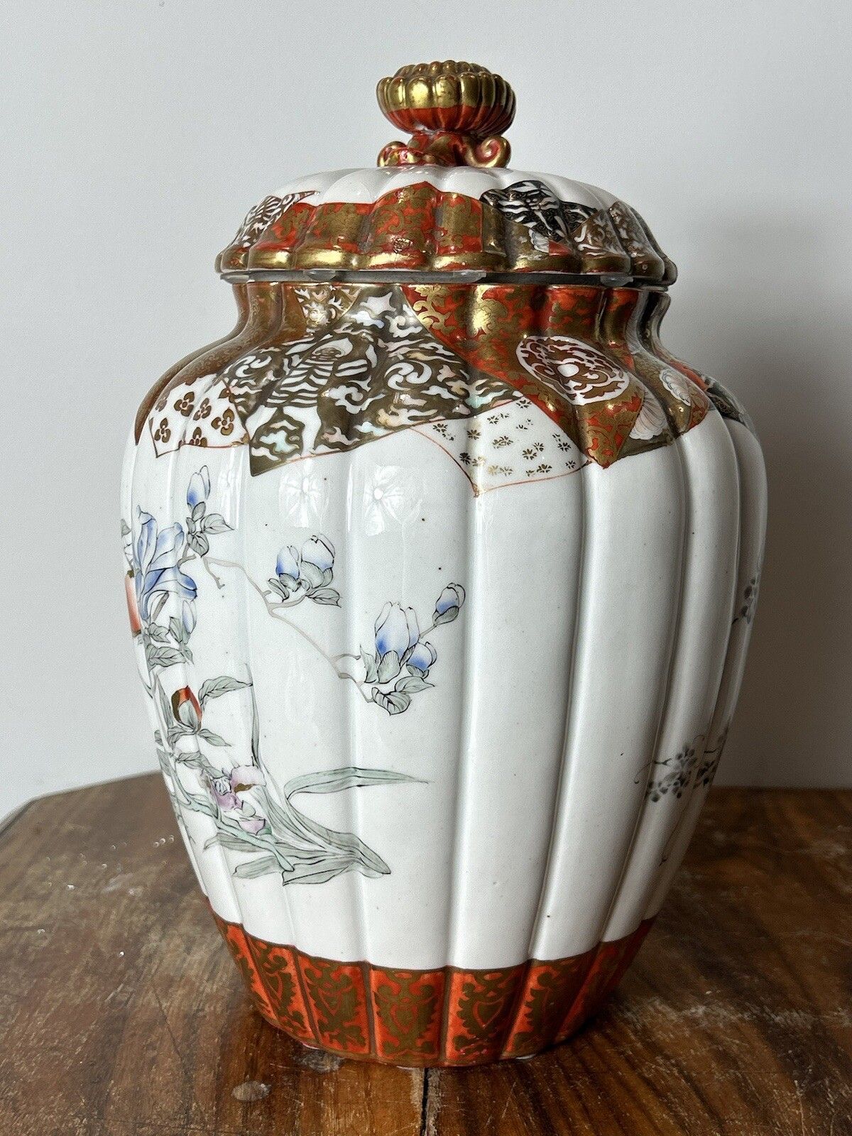 Japanese Kutani Jar Kachokeni Haruna Shigeharu Meiji Period photo 699.0