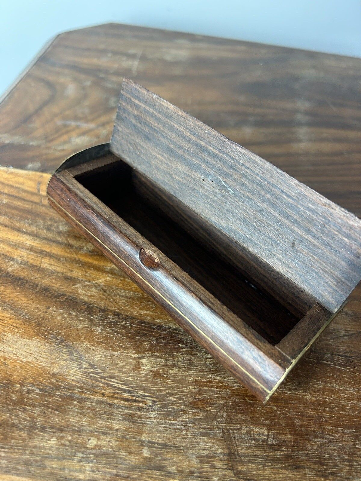 Marquetry Wooden Box With Brass Insert Art Deco photo vintage