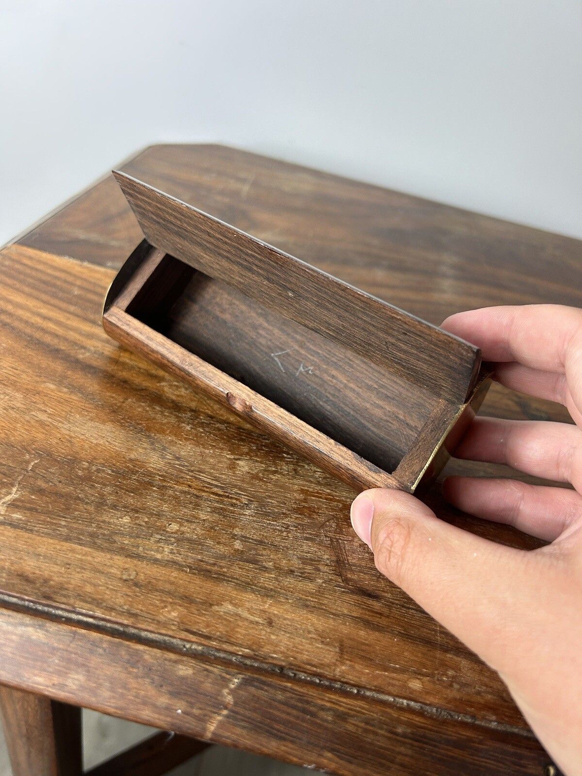 photo furniture Marquetry Wooden Box With Brass Insert Art Deco