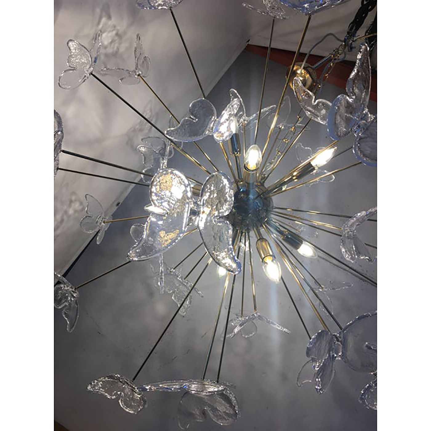 Murano Glass Sputnik Chandelier In Gold 24 Karat And Clear Butterfly photo vintage