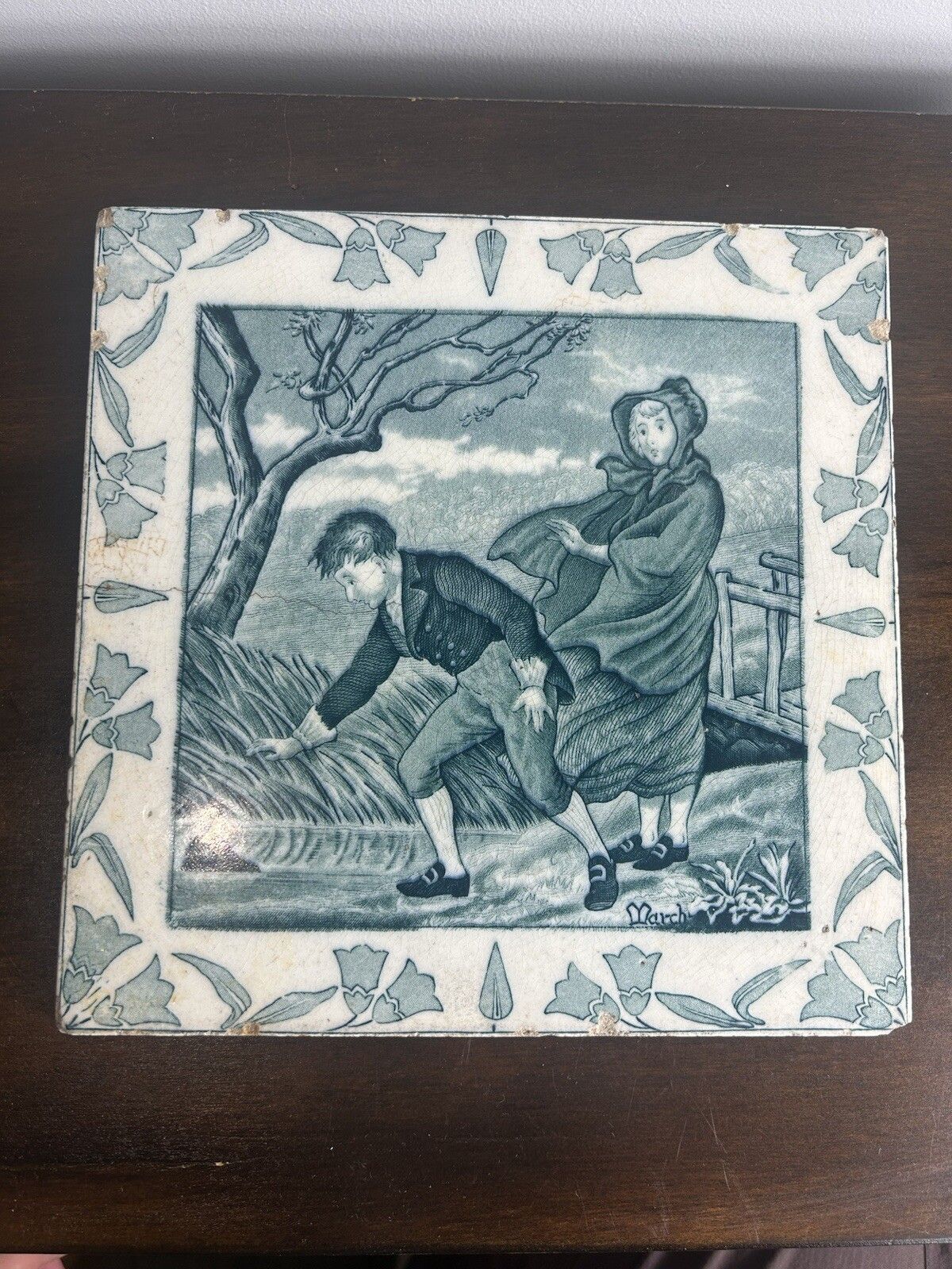 Antique Josiah Wedgwood Seasons Tile March Large