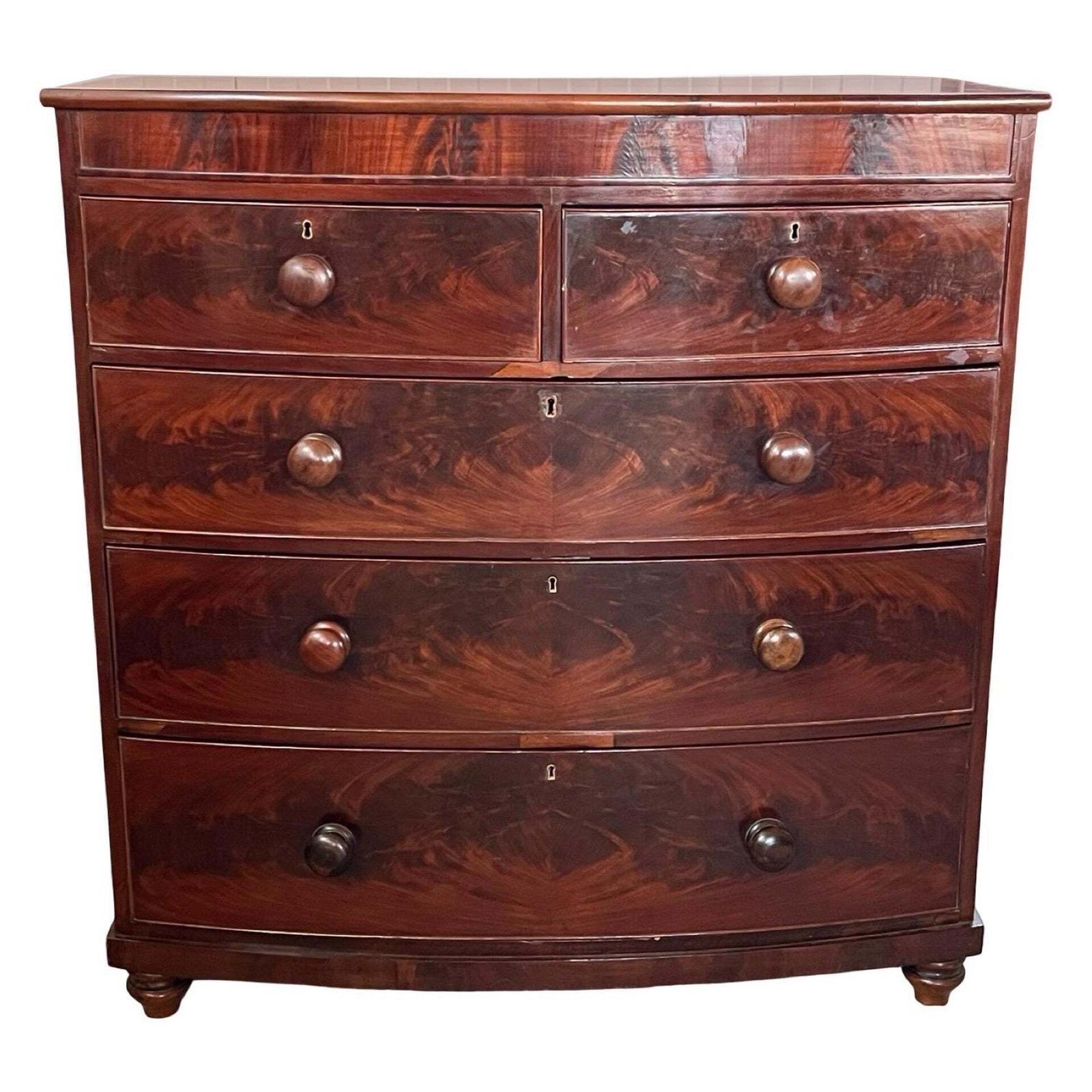 Victorian Mahogany Bow Front Chest Of Drawers, Ca. 1860