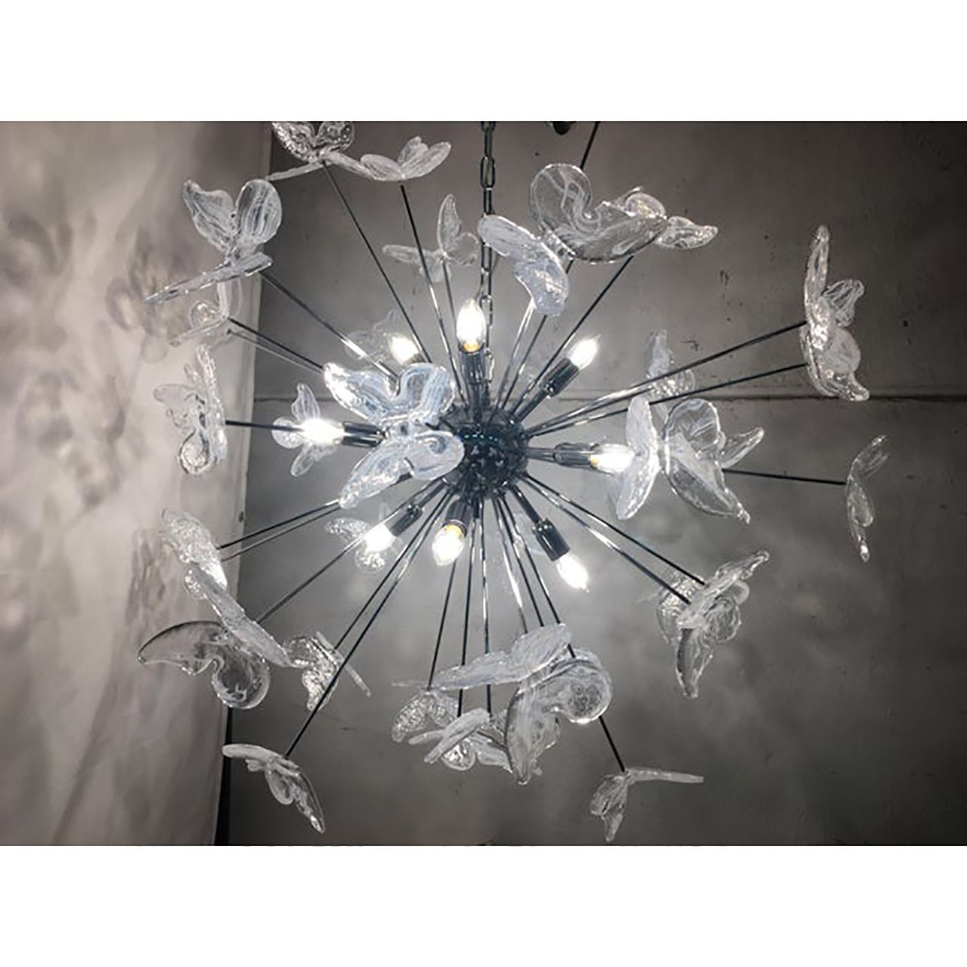 Contemporary White Butterfly Murano Glass Sputnik Chandelier photo for sale