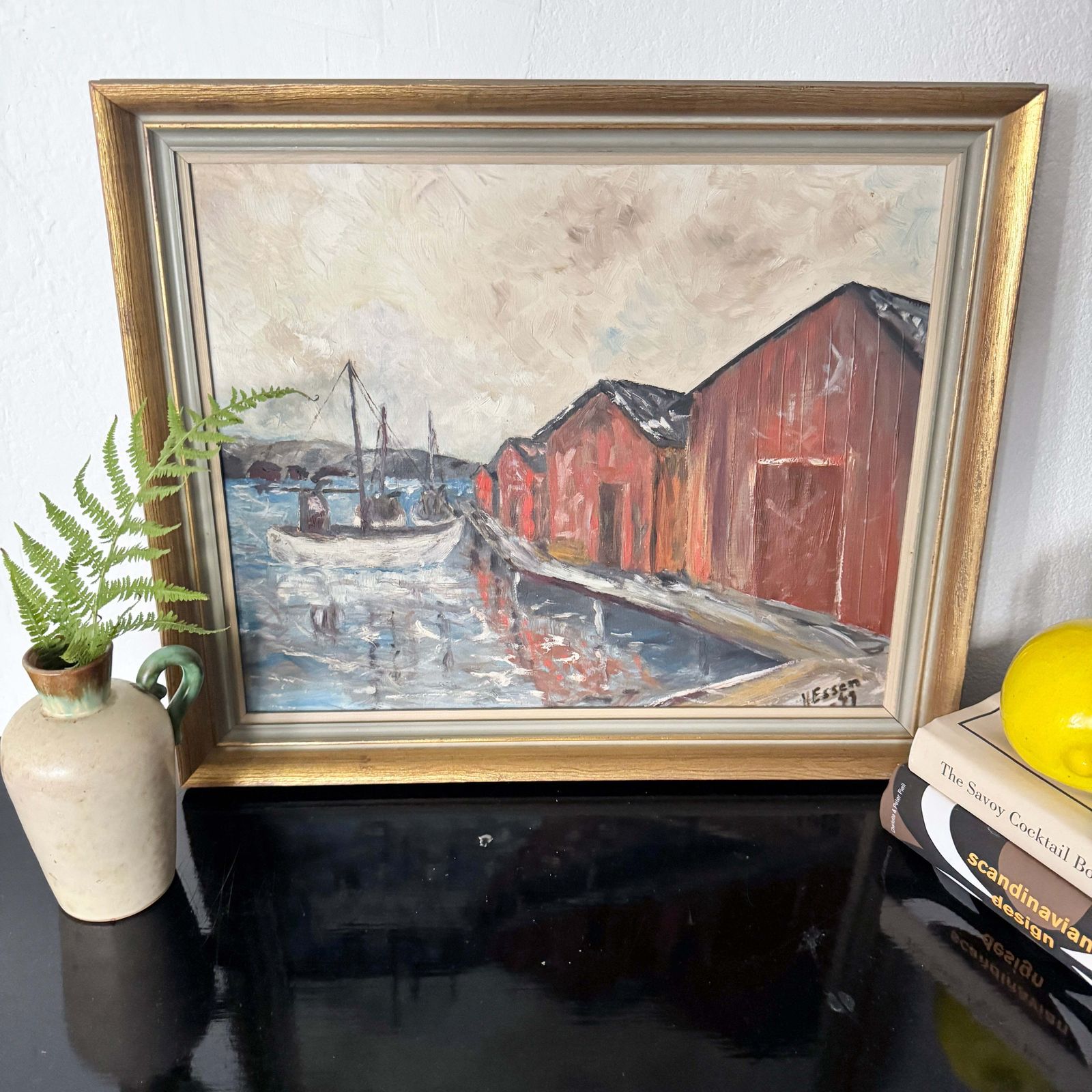 Salt Air And Red Timber, 1949. Vintage Swedish Oil Painting. photo furniture