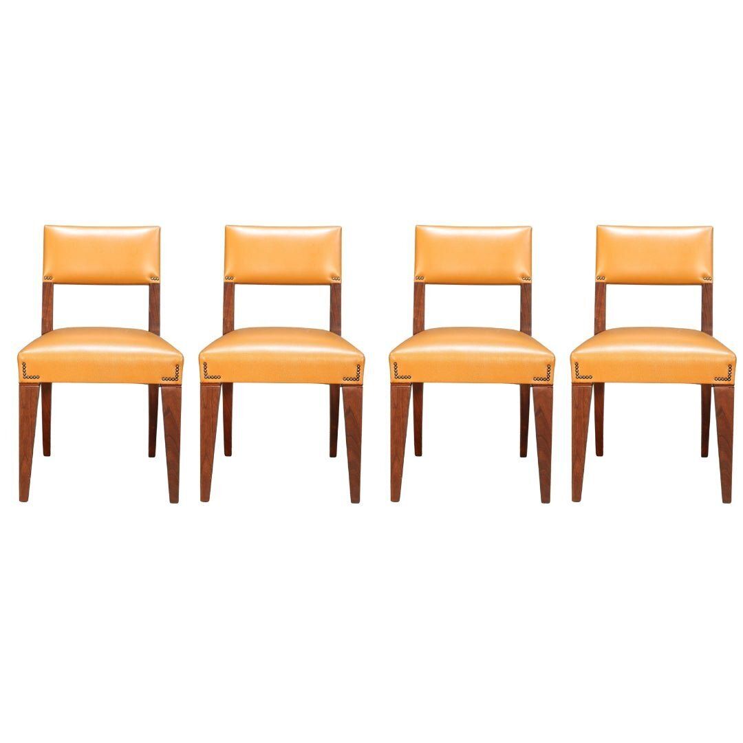 Caramel Brown Leather Chair, Set Of Four
