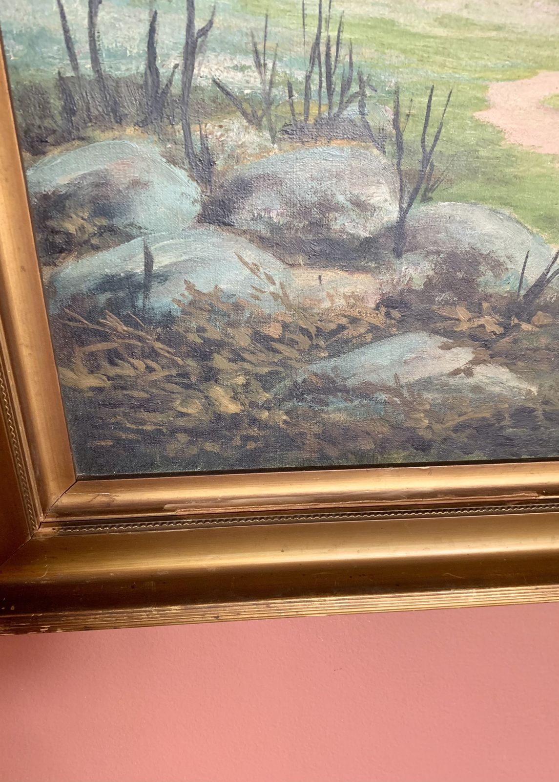 photo furniture Gilt Framed Landscape Oil Painting Signed Hilda Walker 1 Of 2