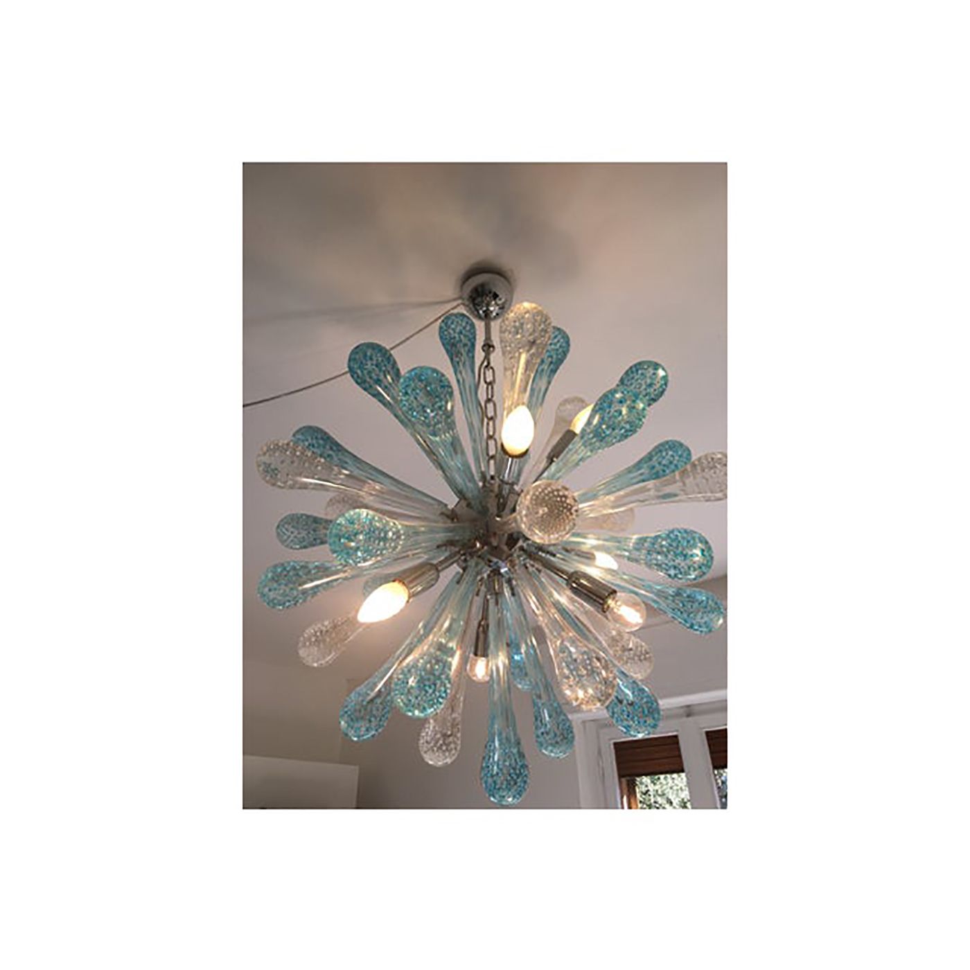 Murano Glass Light Blue And Clear Sputnik Italian Chandelier photo furniture