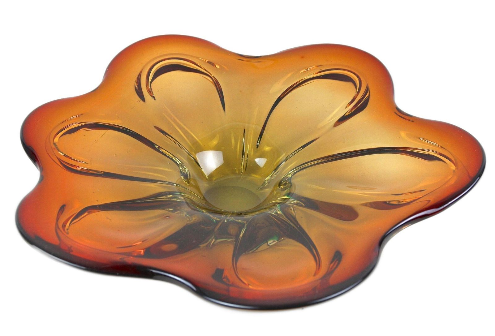 20th Century Murano Glass Centerpiece/ Bowl, Red/ Amber Colored, It Ca. 1970