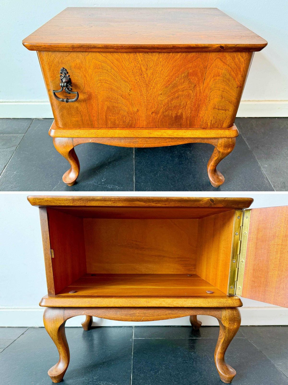 Vintage Mid Century Kastje / Nachtkastje | Uitstekende Staat | Hout | Jaren 1960 | Queen Anne Poten photo Meubels