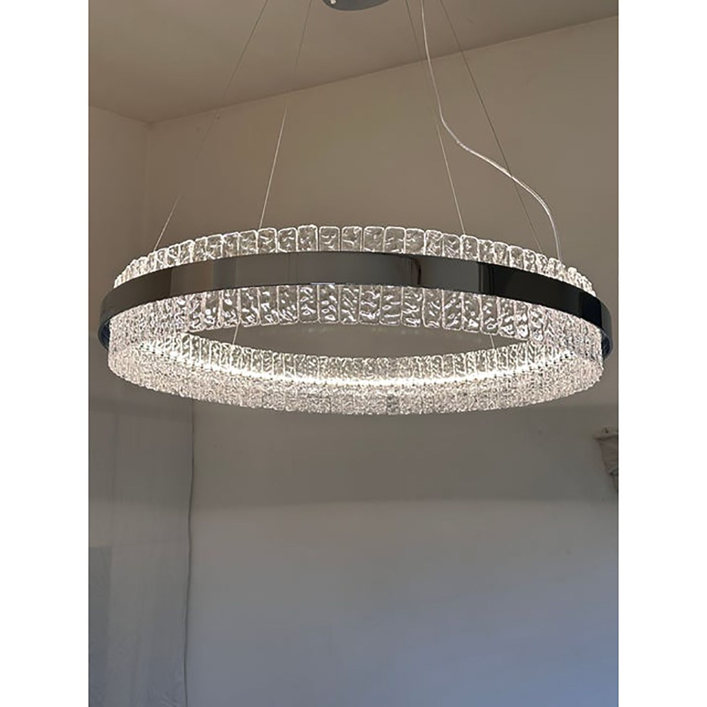 Chandelier Hammered Clear Glass In Polish Kromo Ring With Strip Led photo 28800.0