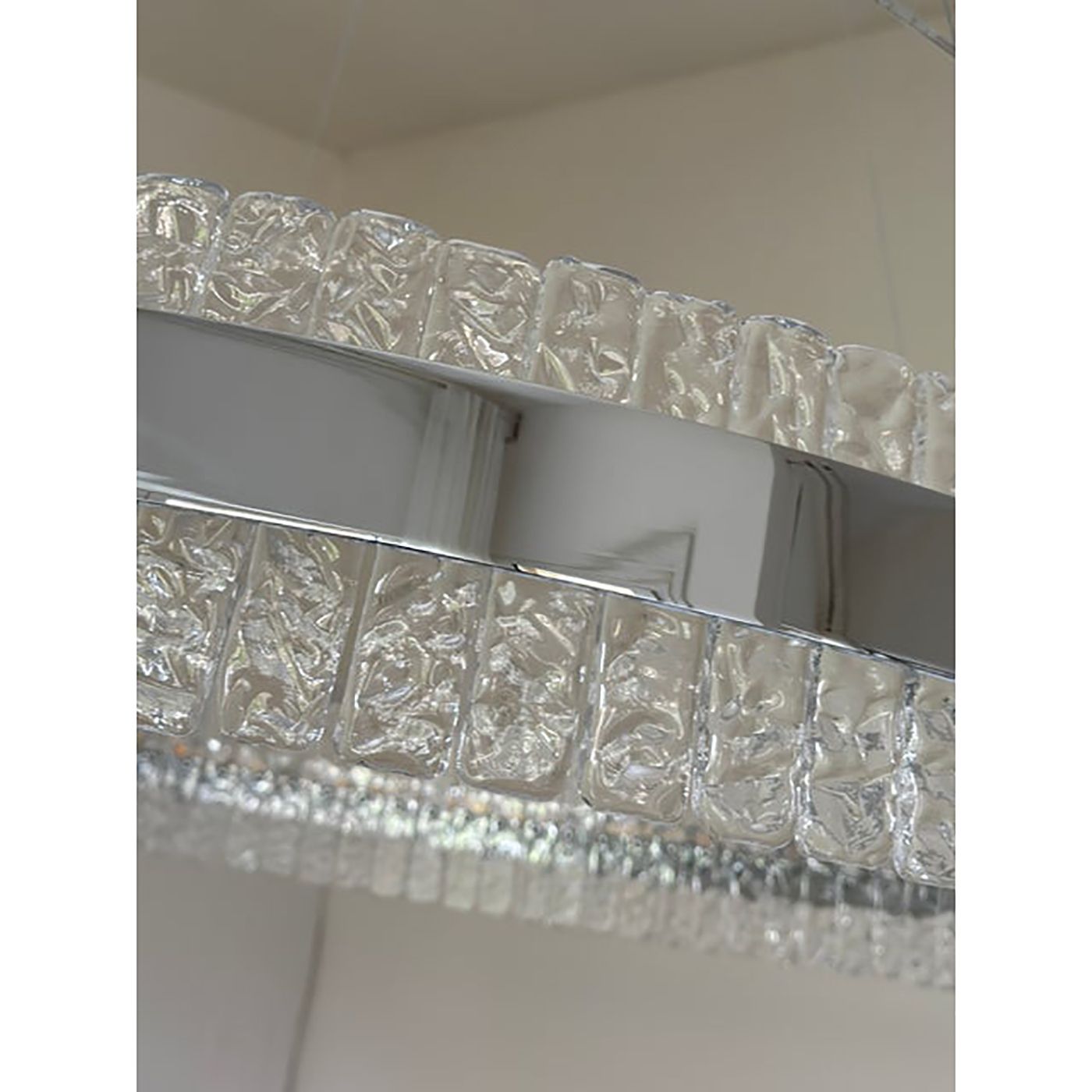 Chandelier Hammered Clear Glass In Polish Kromo Ring With Strip Led photo buy