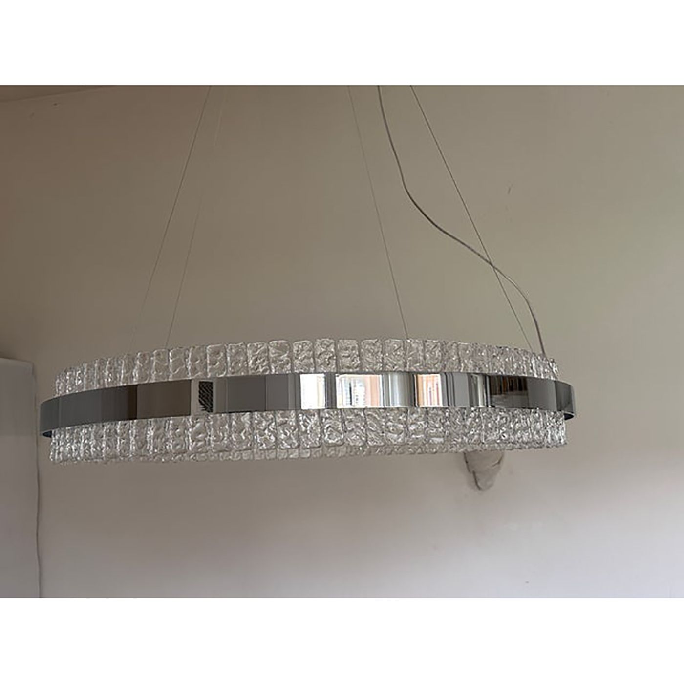 Chandelier Hammered Clear Glass In Polish Kromo Ring With Strip Led photo vintage