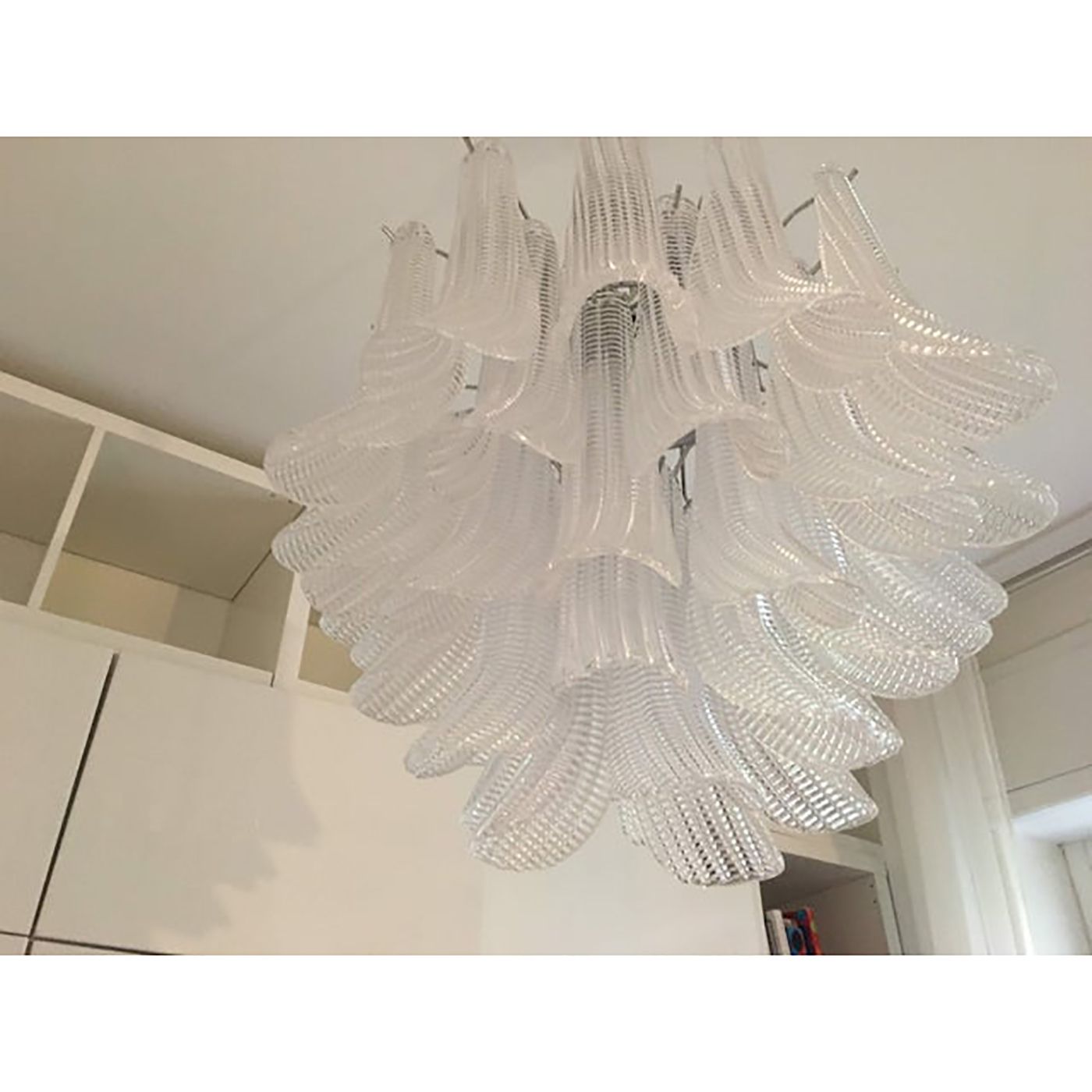 Clear “Selle Seghettate” Murano Glass Venini Style Chandelier photo Lighting