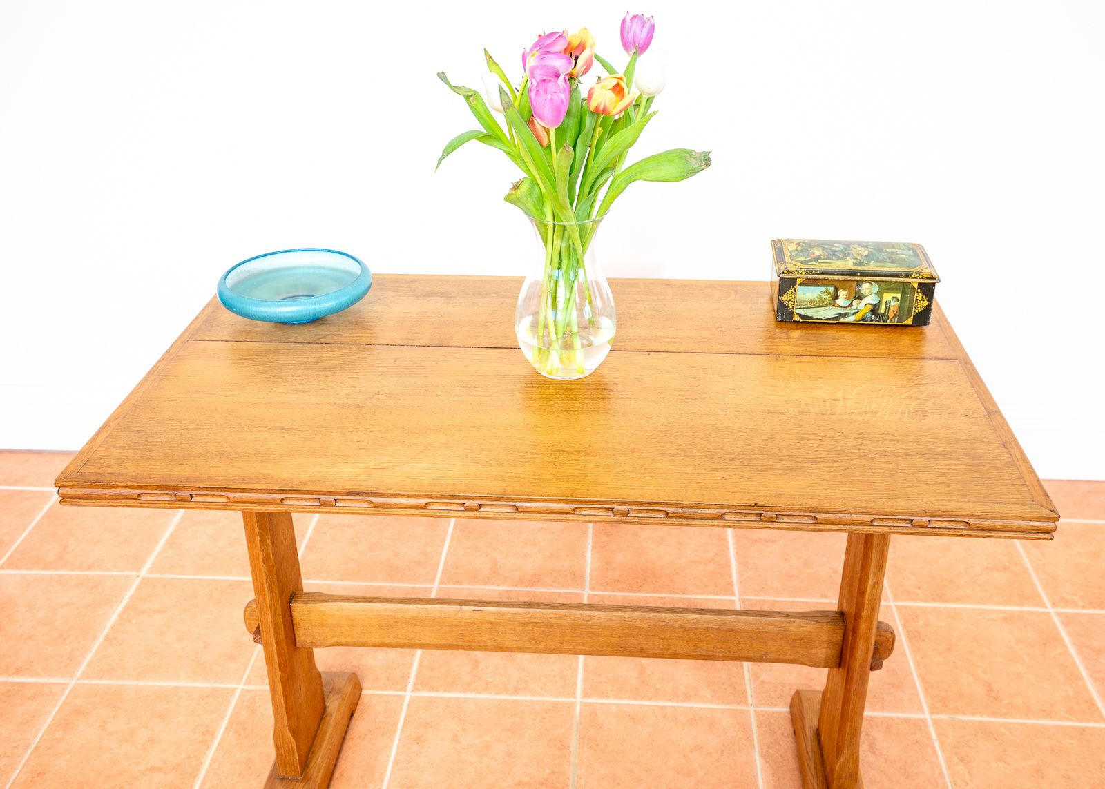photo vinterior Blonde Light Oak Refectory Trestle Table Cotswold School Arts And Crafts Heals Bedroom Side Dining Tabl.E Golden Oak Rustic Farmhouse Antiqu.E