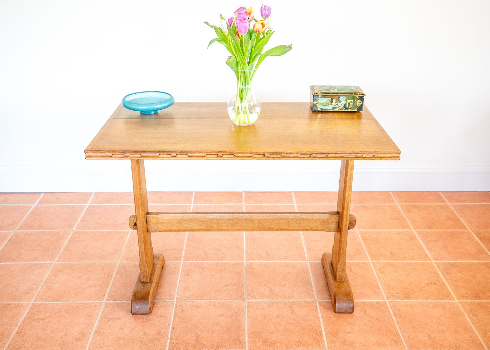 Blonde Light Oak Refectory Trestle Table Cotswold School Arts And Crafts Heals Bedroom Side Dining Tabl.E Golden Oak Rustic Farmhouse Antiqu.E photo 2650.0