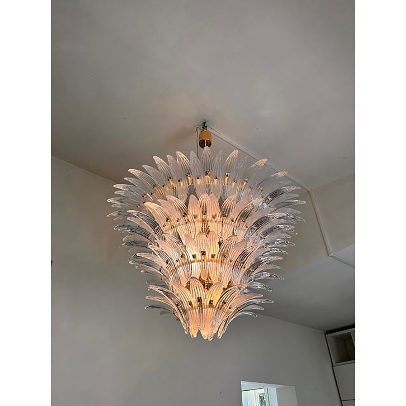 Sputnik Murano Style Glass Palmetta Chandelier Clear And Green photo vinterior