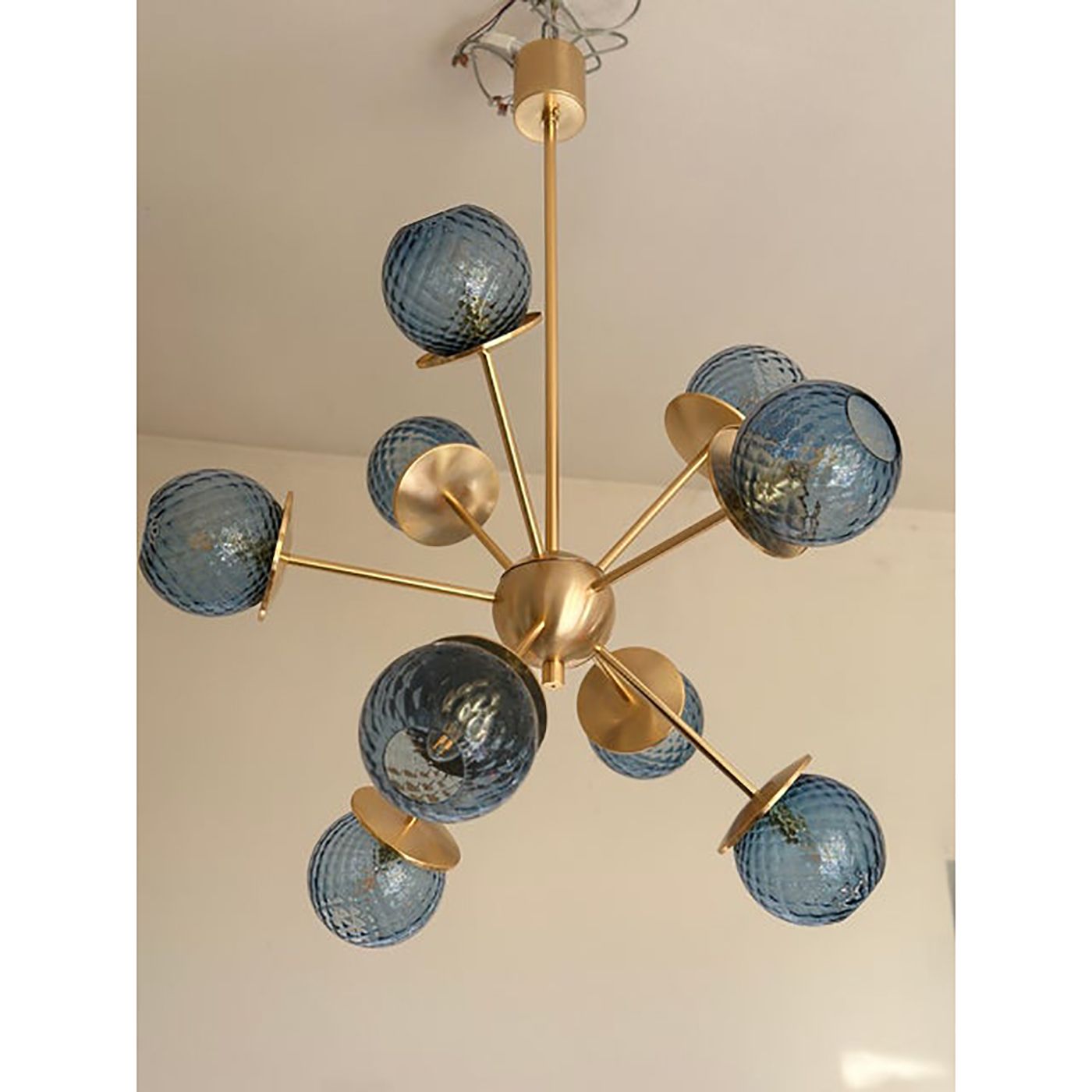 Italian Chandelier Sputnik In Murano Style Glass Blue "Balloton" photo furniture