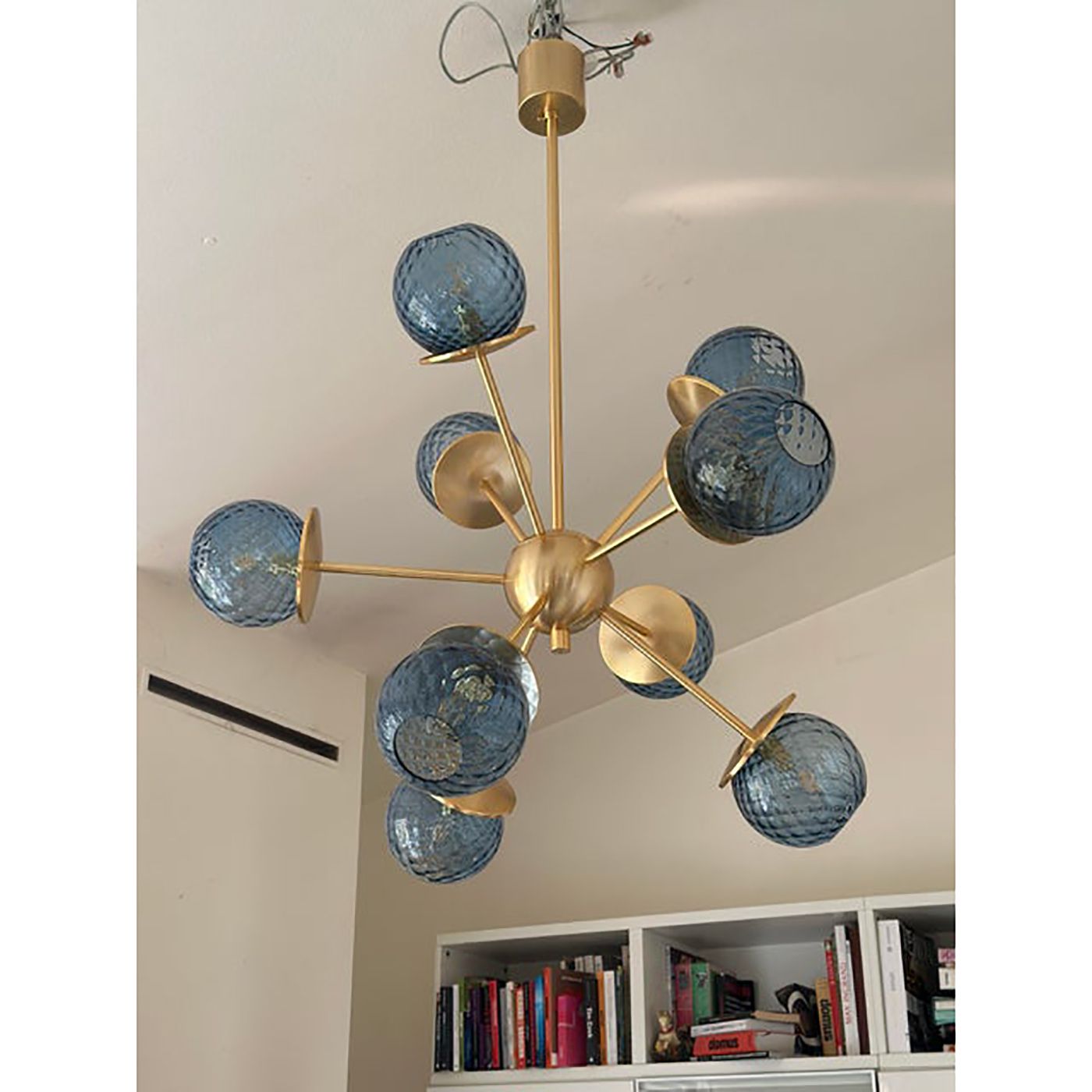 Italian Chandelier Sputnik In Murano Style Glass Blue "Balloton" photo buy