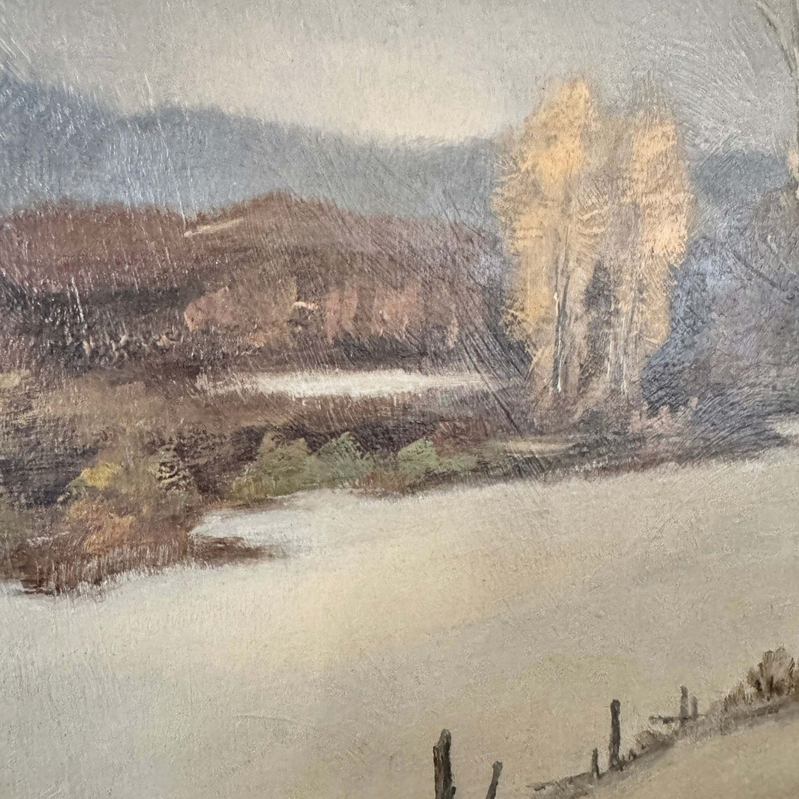 Early Snow 1950. Vintage Swedish Oil Painting photo Art