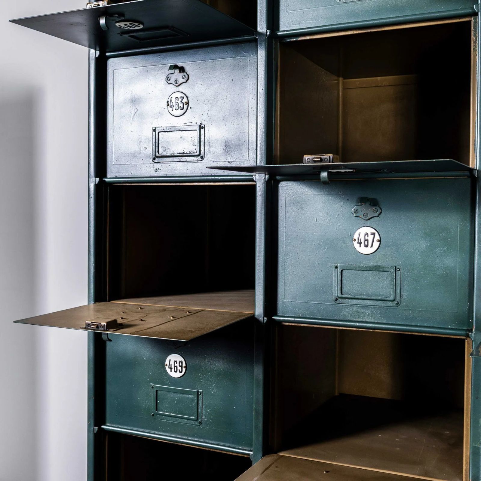 1920’s French Industrial Metal Cabinet Dark Green – Twenty Seven Klappets photo Furniture