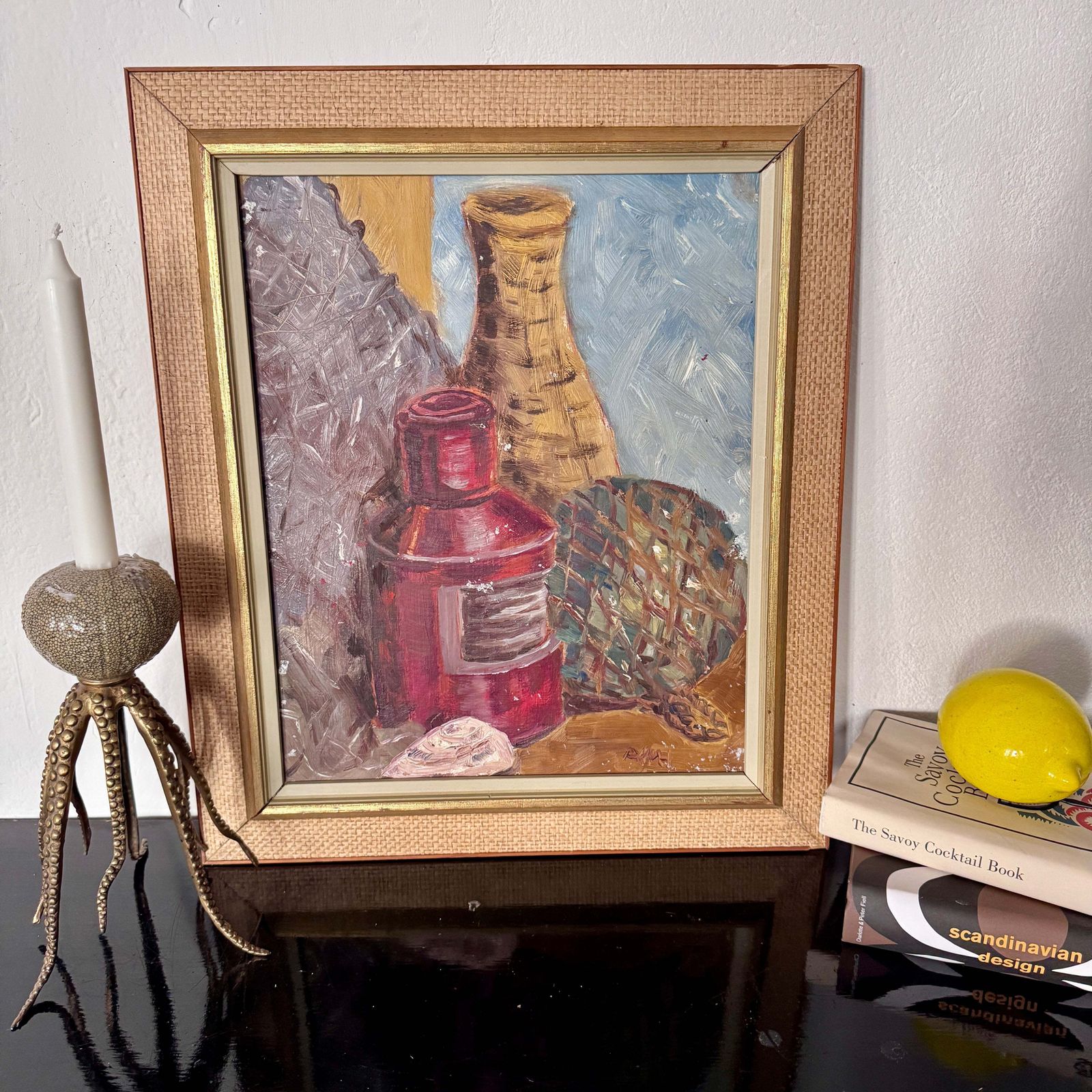 The Fisherman’s Corner. Vintage Swedish Oil Painting. photo furniture