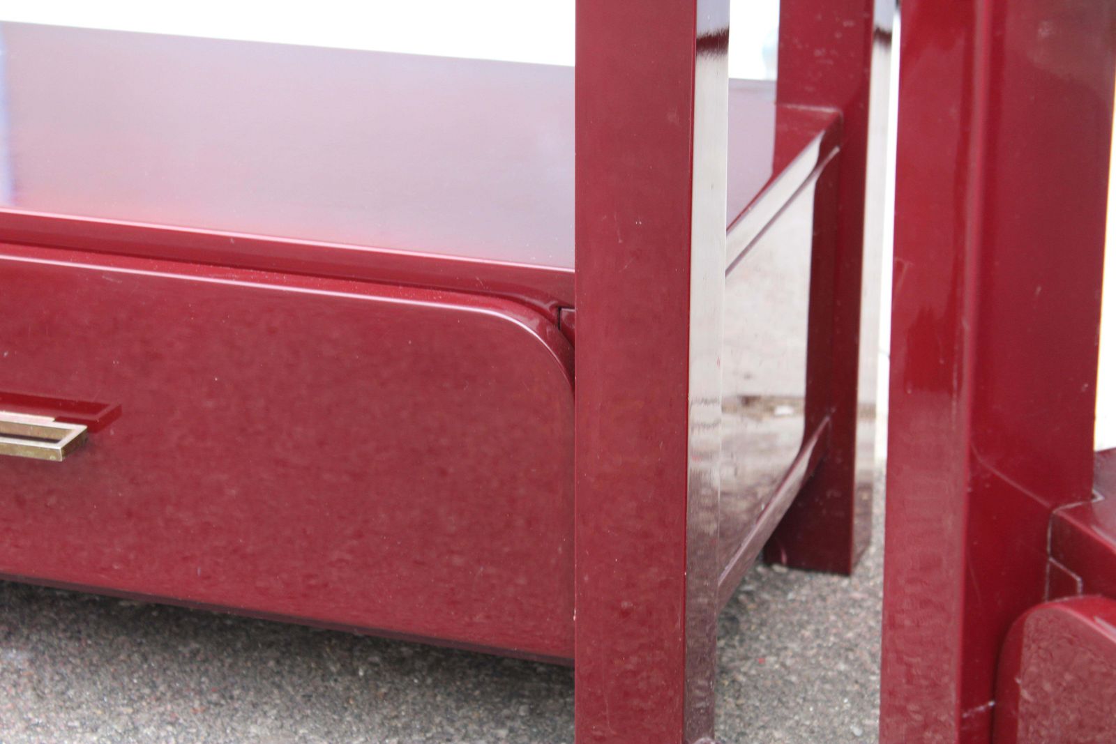 Pair Of Red Lacquer Nightstands With Drawers And Glass Top 1970 Italy photo buy