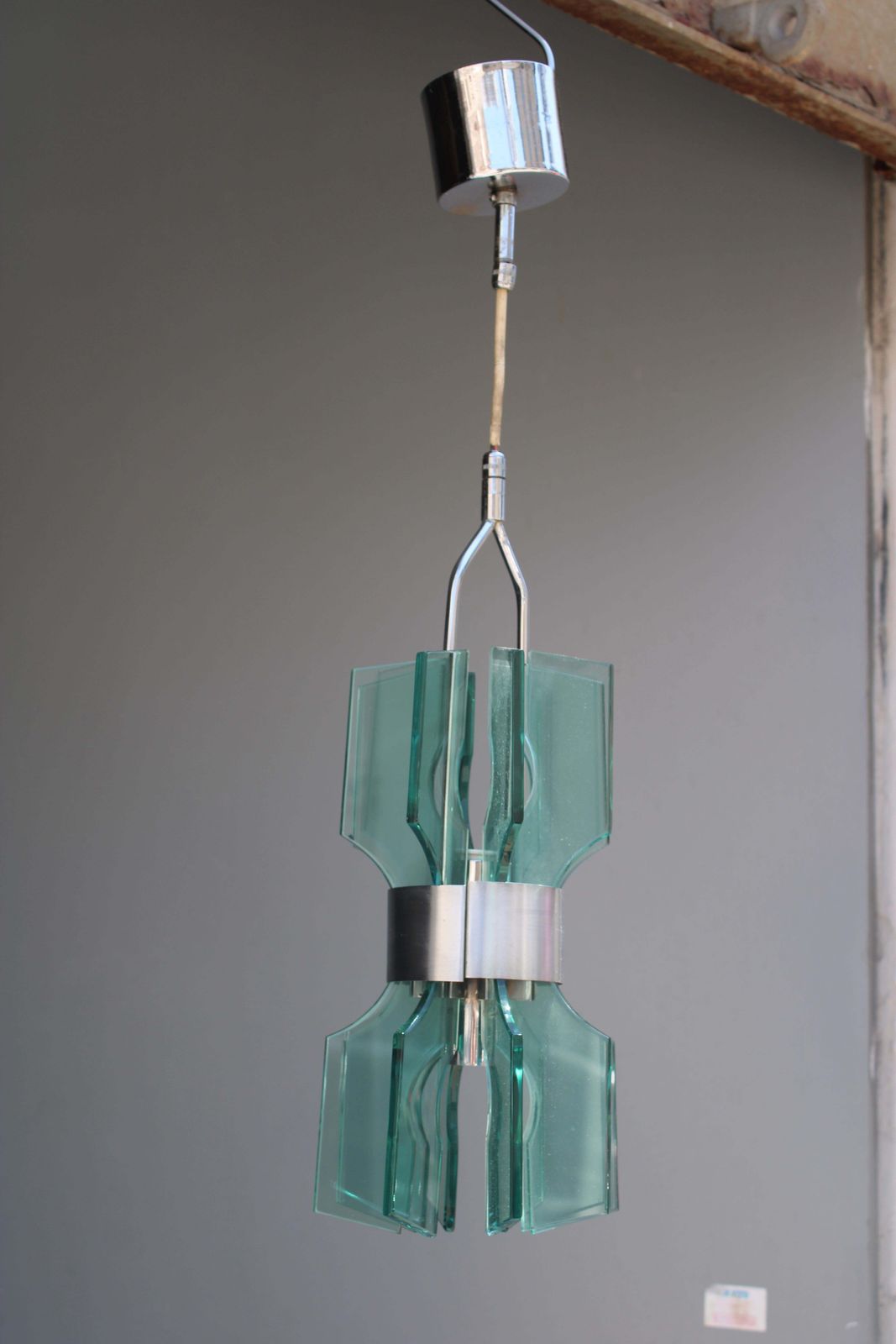 Small Minimal Chandelier Veca In Green Crystal 1960 Italy photo furniture