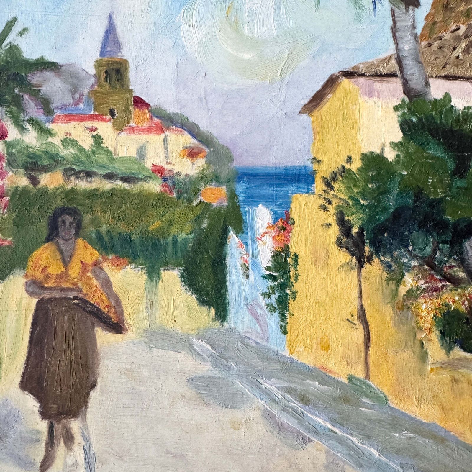 Sunlit Lane. Vintage Oil Painting. photo Art