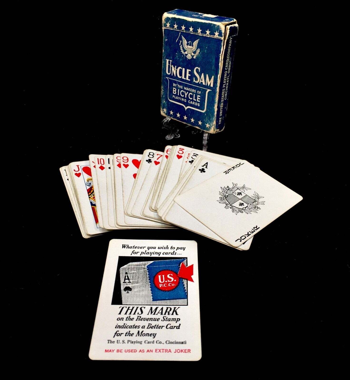 Antique Boxed Set Of Uncle Sam Playing Card Deck / Playing Cards Game C.1942 photo Home Decor