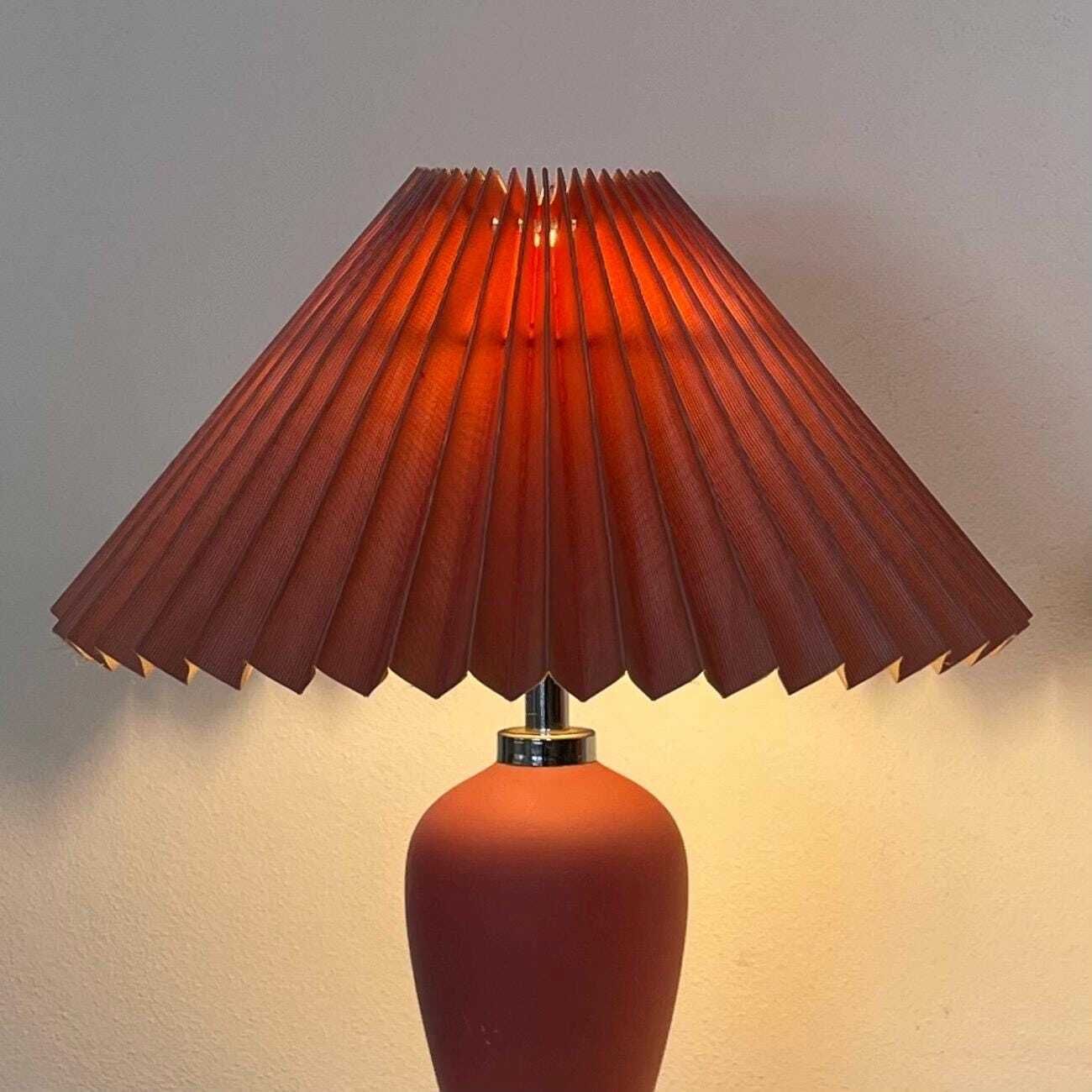 Vintage Pair Of Danish Odreco Mid Century Ceramic Table Lamps In Pink With Elegant Design Details And Cute Matching Pink Shades photo for sale